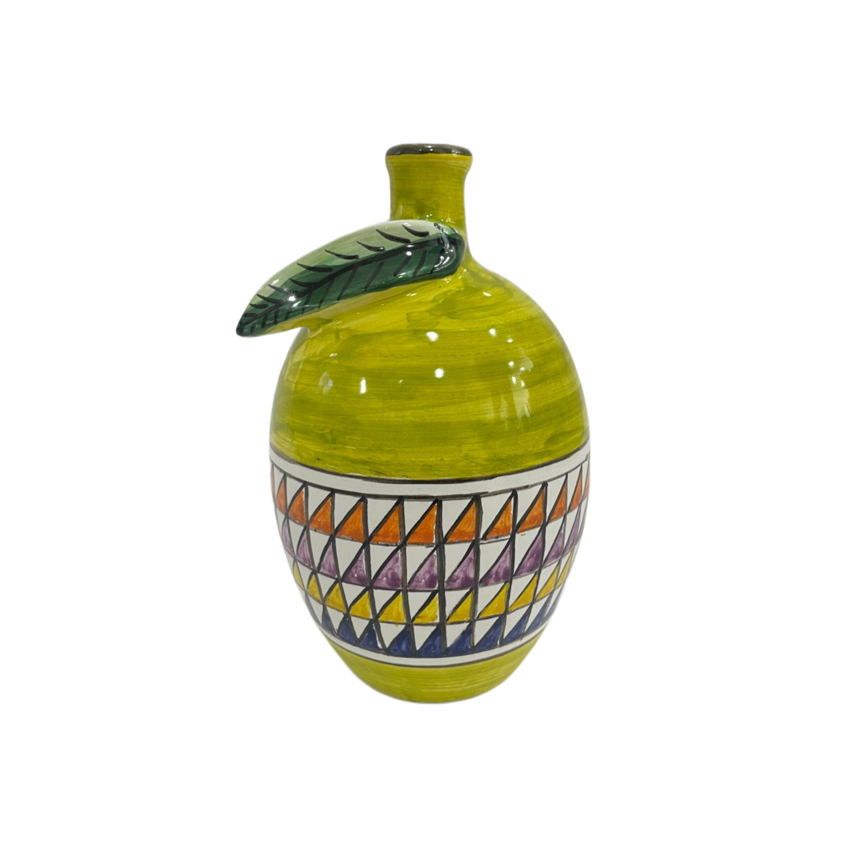 Bottle with leaf and geometric decoration