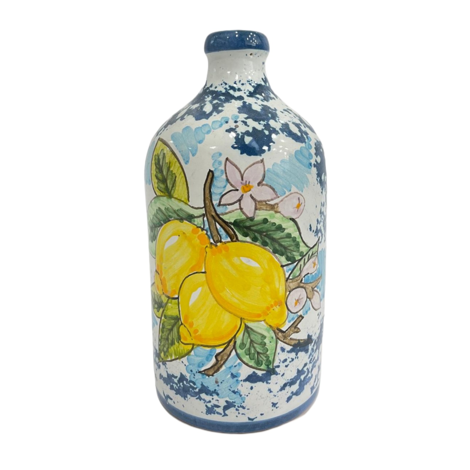 Bottle with lemons and flowers